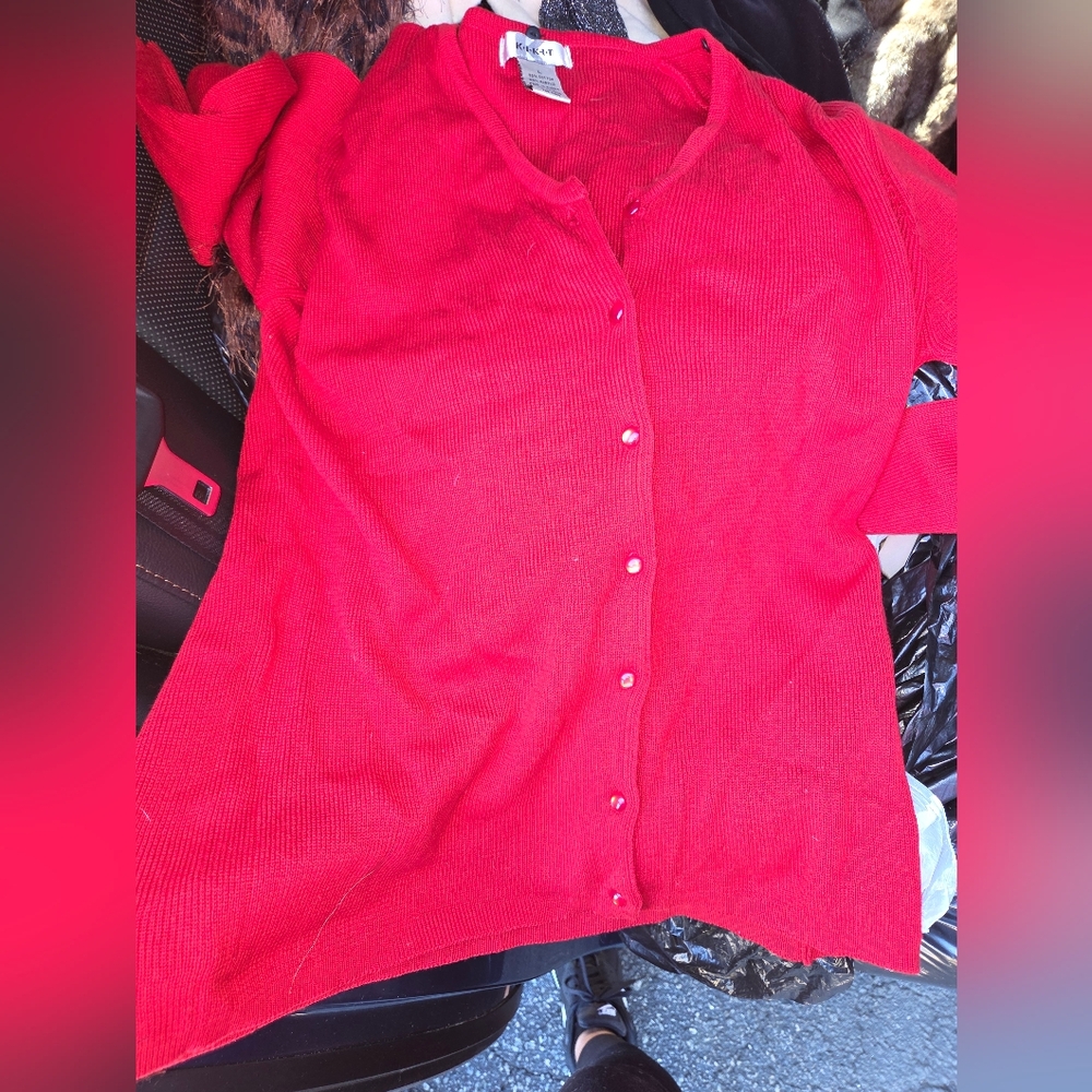 Red Button-Up Cardigan